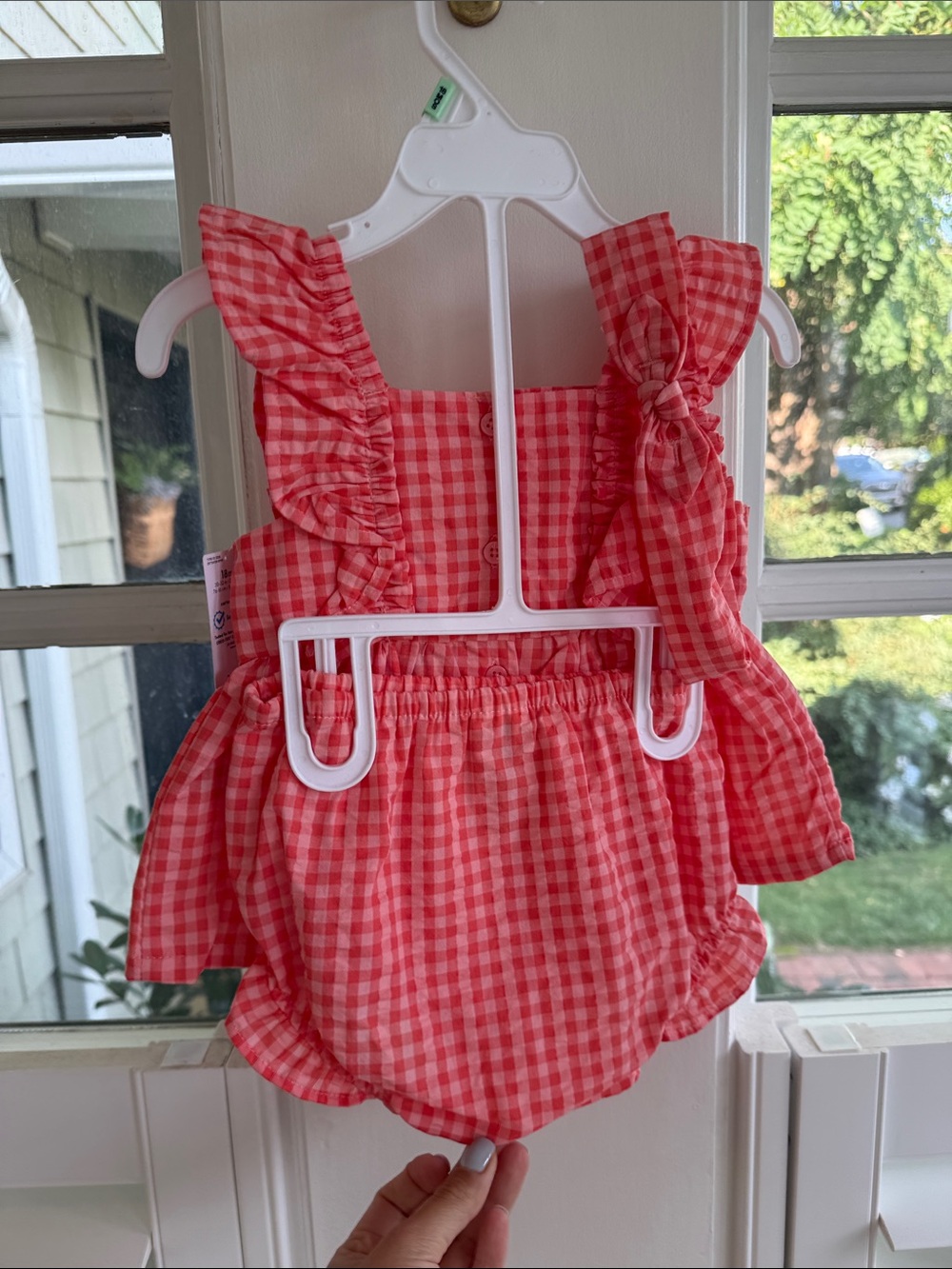 NWT Carter's Pink-Red Gingham Ruffle Bubble Romper and Bloomers - Picture 4 of 6
